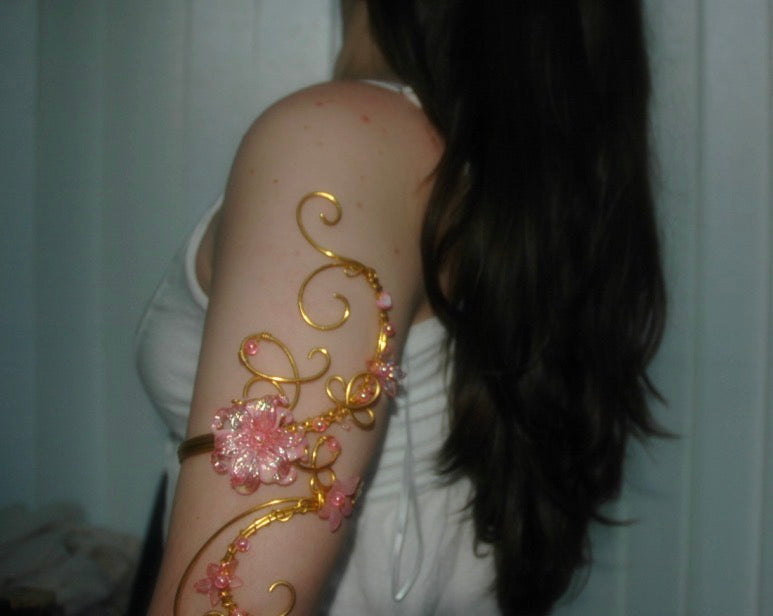 Gold & Baby Pink Butterfly Arm Cuff
