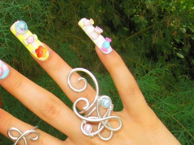 Swirly baby blue & pink butterfly ring