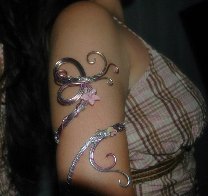 Baby pink & silver butterfly arm cuff