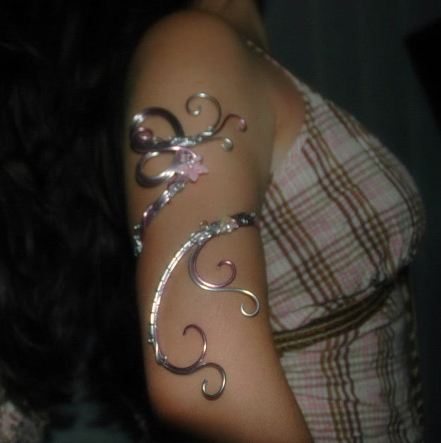 Baby pink & silver butterfly arm cuff
