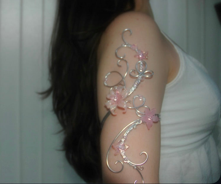 Silver & Baby Pink Butterfly Arm Cuff