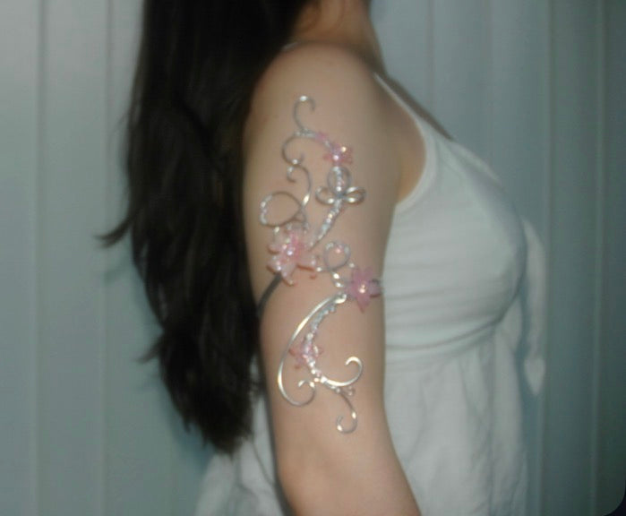 Silver & Baby Pink Butterfly Arm Cuff