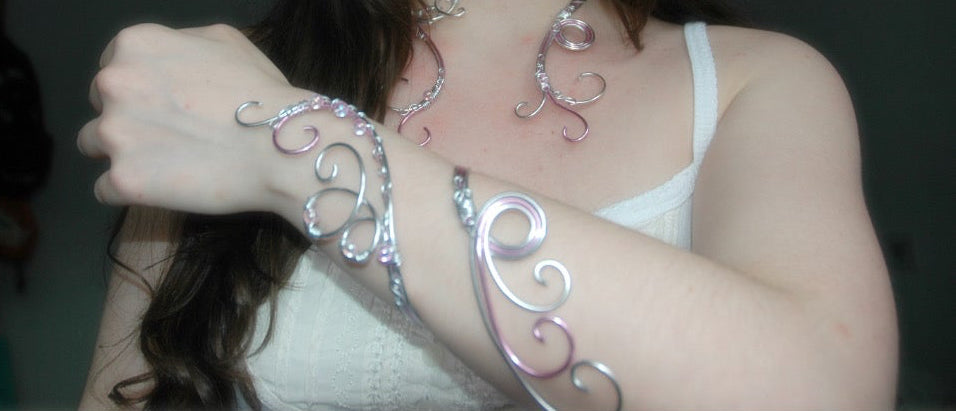 Pink & Silver Wire Butterfly Forearm Cuff