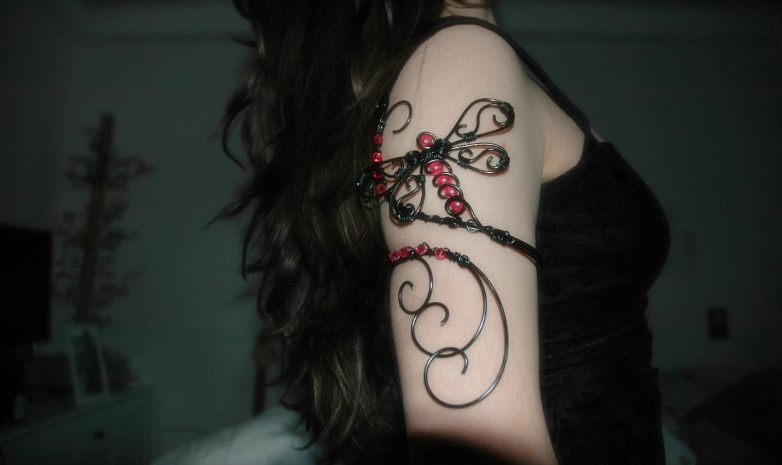 Black & Hot Pink Dragonfly Arm Cuff
