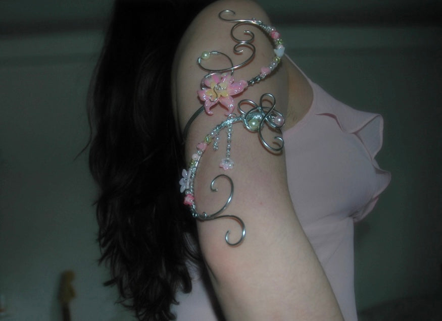 Baby Pink & Yellow Dangly Butterfly Arm Cuff