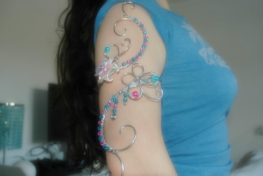 Pink & Blue Dangly Butterfly Arm Cuff