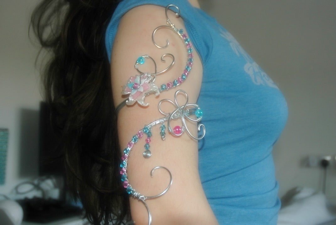Pink & Blue Dangly Butterfly Arm Cuff