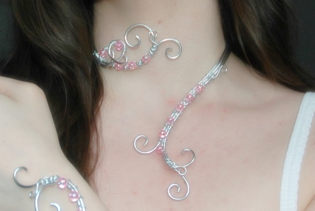 Baby pink & Silver Butterfly Neck Cuff