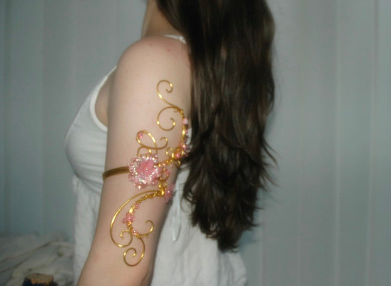Gold & Baby Pink Butterfly Arm Cuff