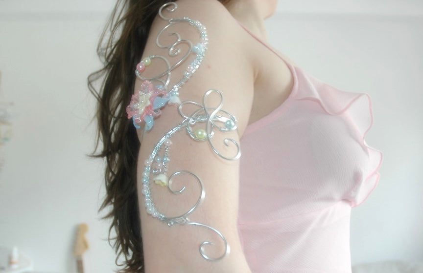 Baby Blue, Pink & Yellow Dangly Butterfly Arm Cuff