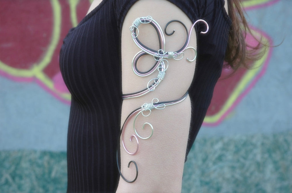 Black, Pink & Silver Butterfly Arm Cuff